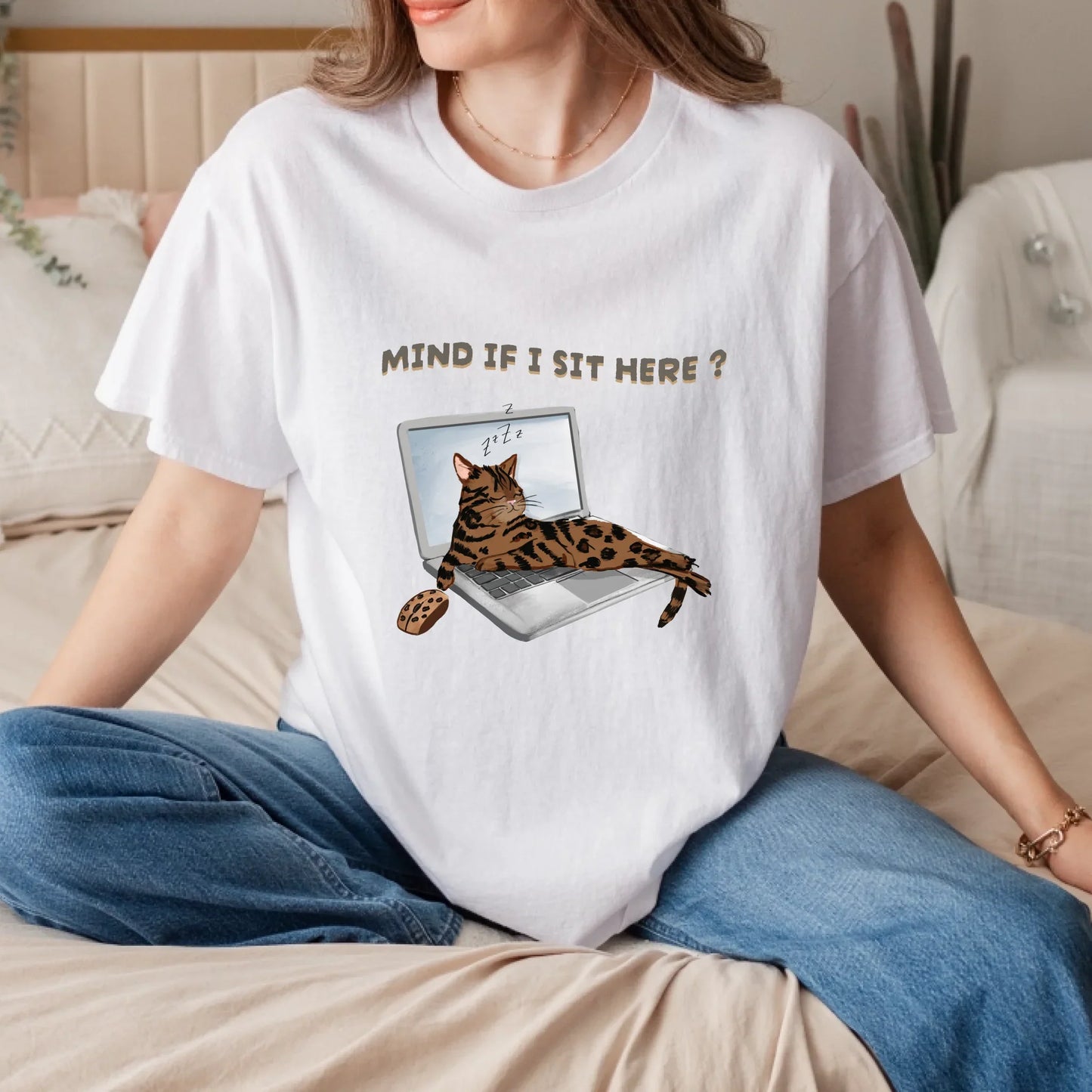 Funny Cat Shirt – Mind If I Sit Here? T-Shirt – Cute Cat on Laptop Graphic Tee for Cat Lovers Hoodie, Sweatshirt (Image 5)