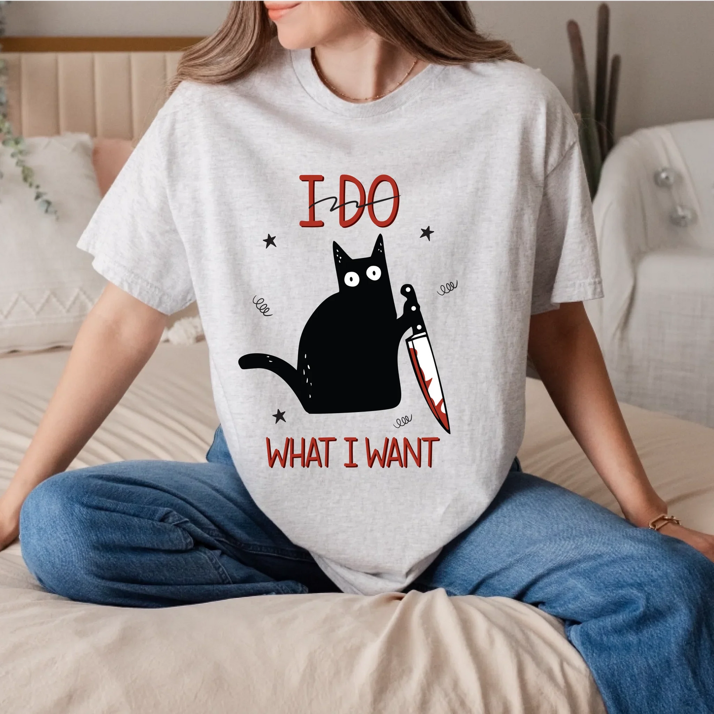 Funny Cat Shirt – I Do What I Want – Black Cat with Knife T-Shirt Gift Hoodie, Sweatshirt | InkThreadWorks.com (Image 5)