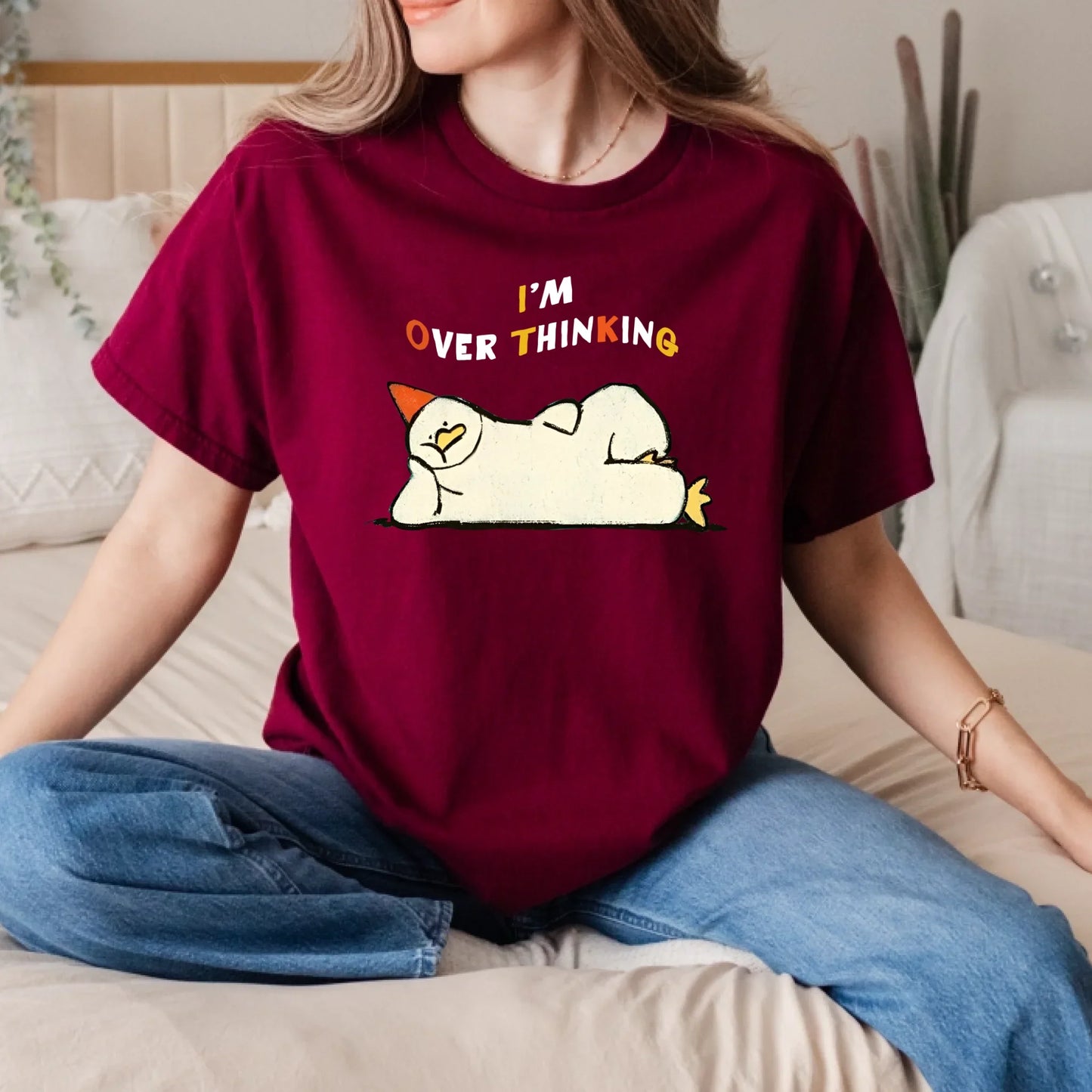 I’m Overthinking T-Shirt – Lazy Chicken Meme Funny Tee – Unisex Casual Shirt Hoodie, Sweatshirt (Image 5)