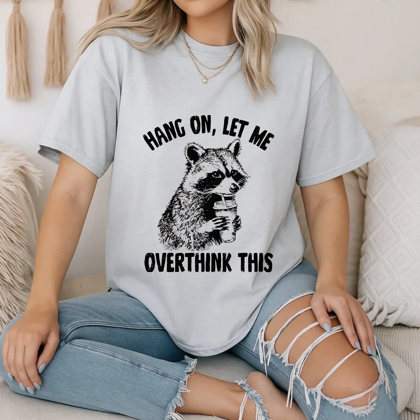 Funny Raccoon Shirt – “Hang On Let Me Overthink This” Graphic Tee Hoodie, Sweatshirt | InkThreadWorks.com (Image 5)