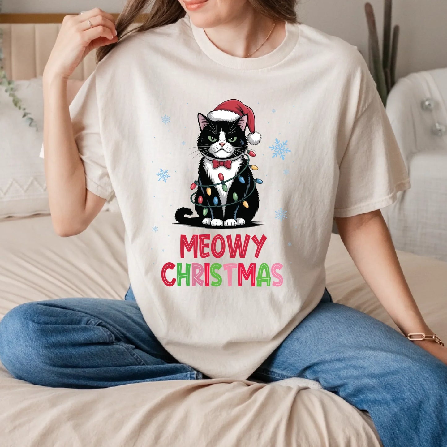 Meowy Christmas Sweatshirt – Cute Cat Holiday Sweater for Cat Lovers T-Shirts, Hoodie | InkThreadWorks.com (Image 5)