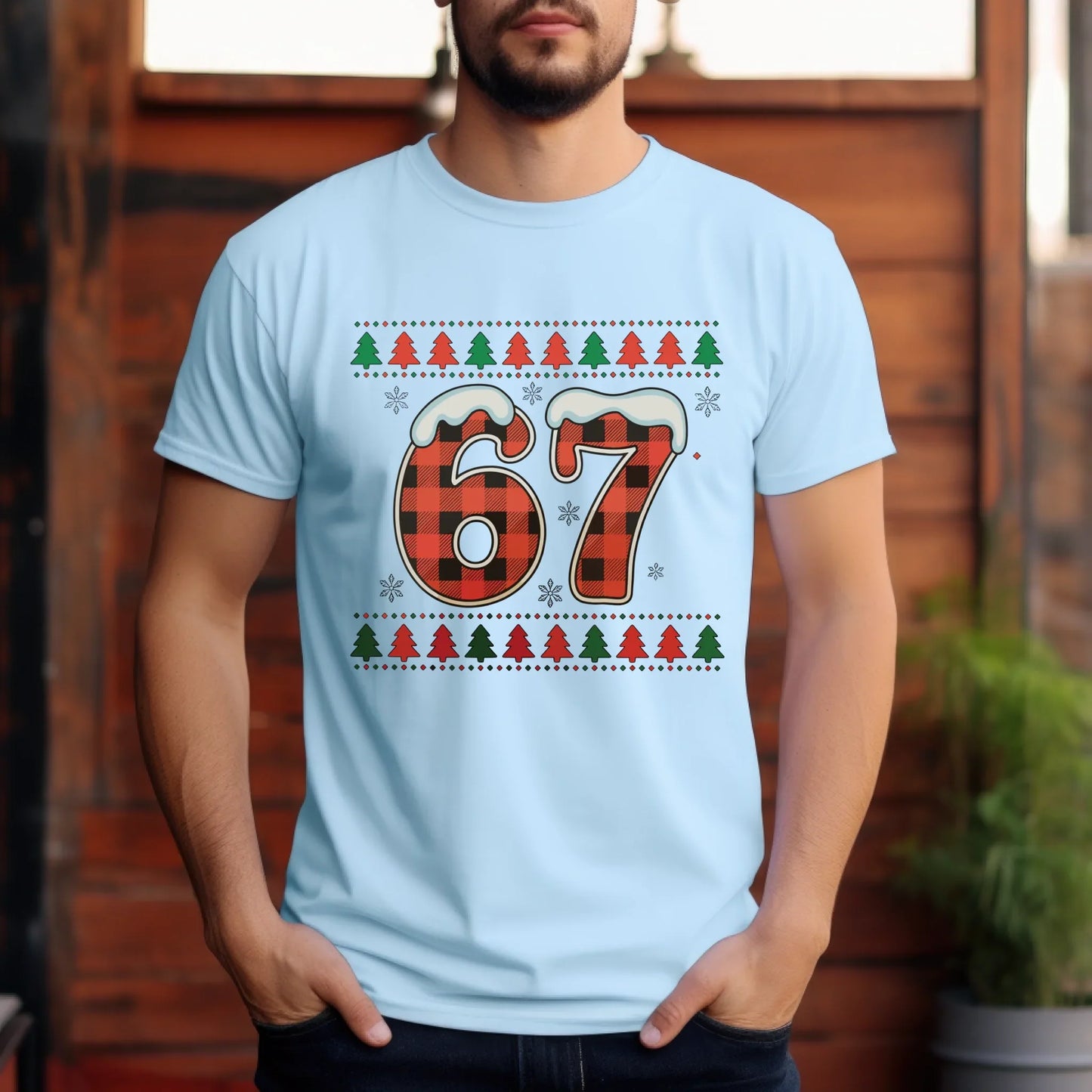 “67” Christmas Edition T-Shirt & Sweater – Buffalo Plaid Holiday Outfit Hoodie, Sweatshirt | InkThreadWorks.com (Image 5)