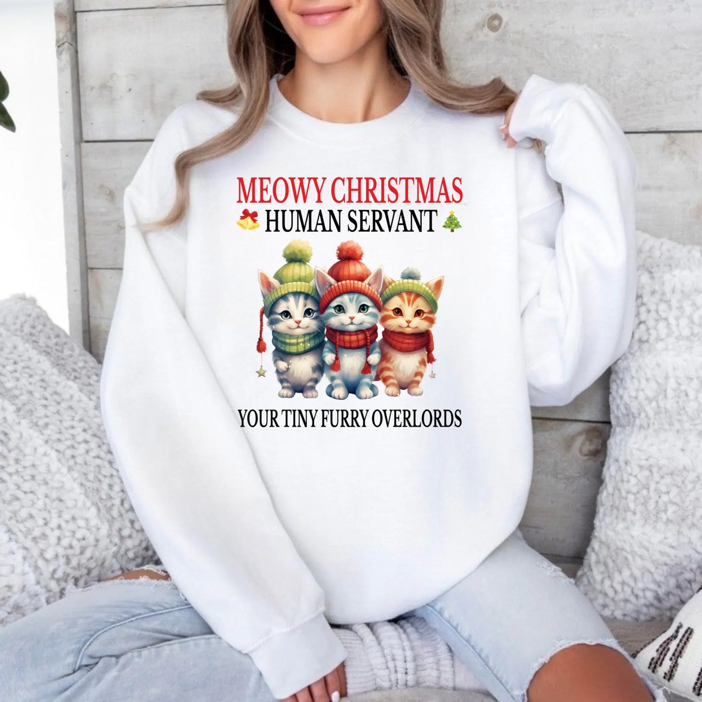 Personalized “Meowy Christmas Human Servant” Sweatshirt – Custom Cat Breeds, Colors & Names T-Shirts, Hoodie (Image 5)