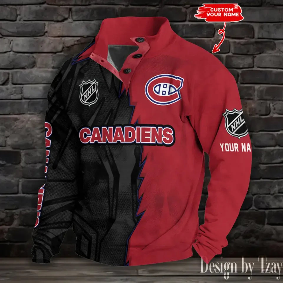 Montréal Canadiens Half Button Stand Collar Sưeatshirt