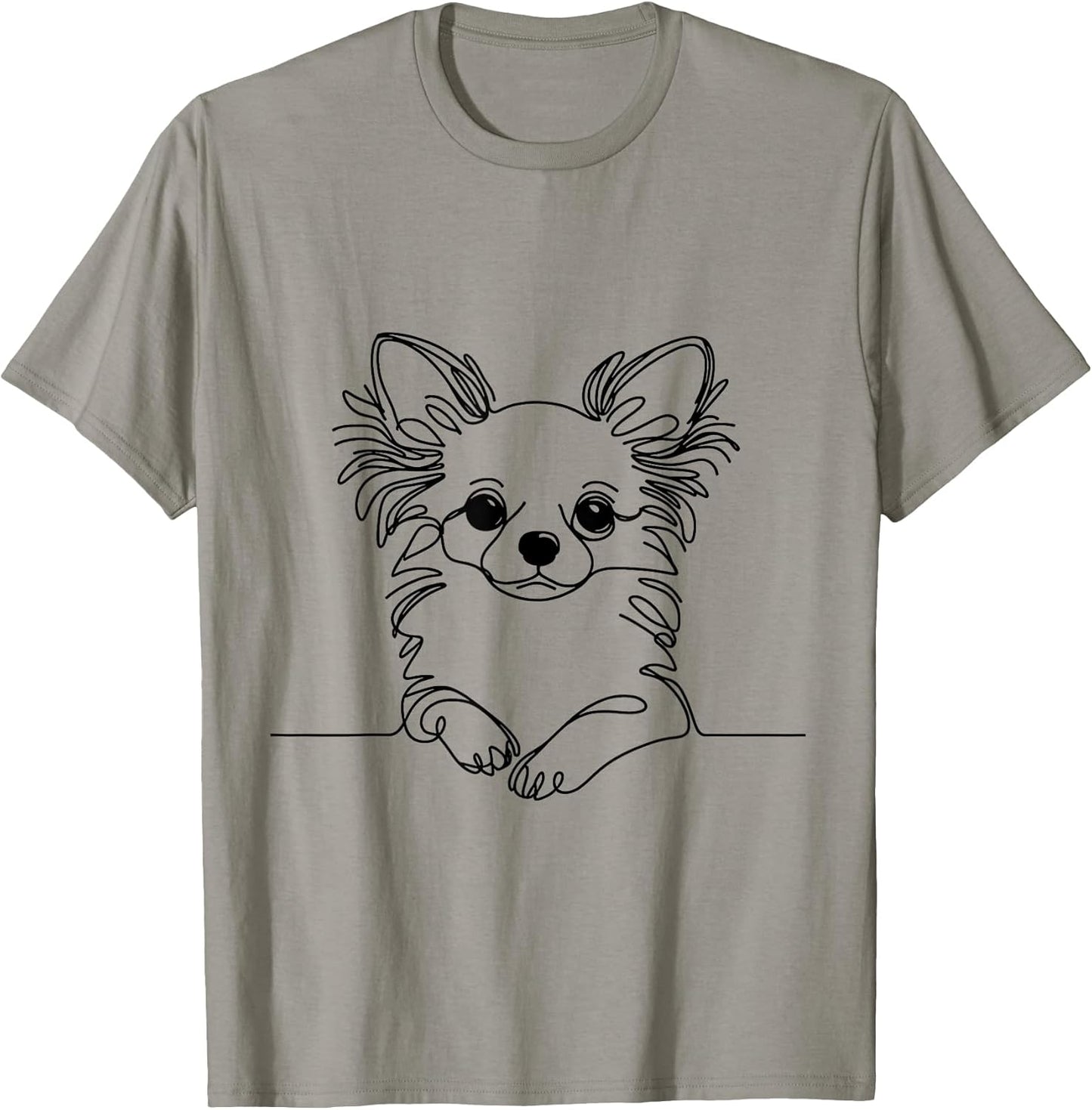 Cute Long Haired Chihuahua Minimalist One-line Art T-Shirt