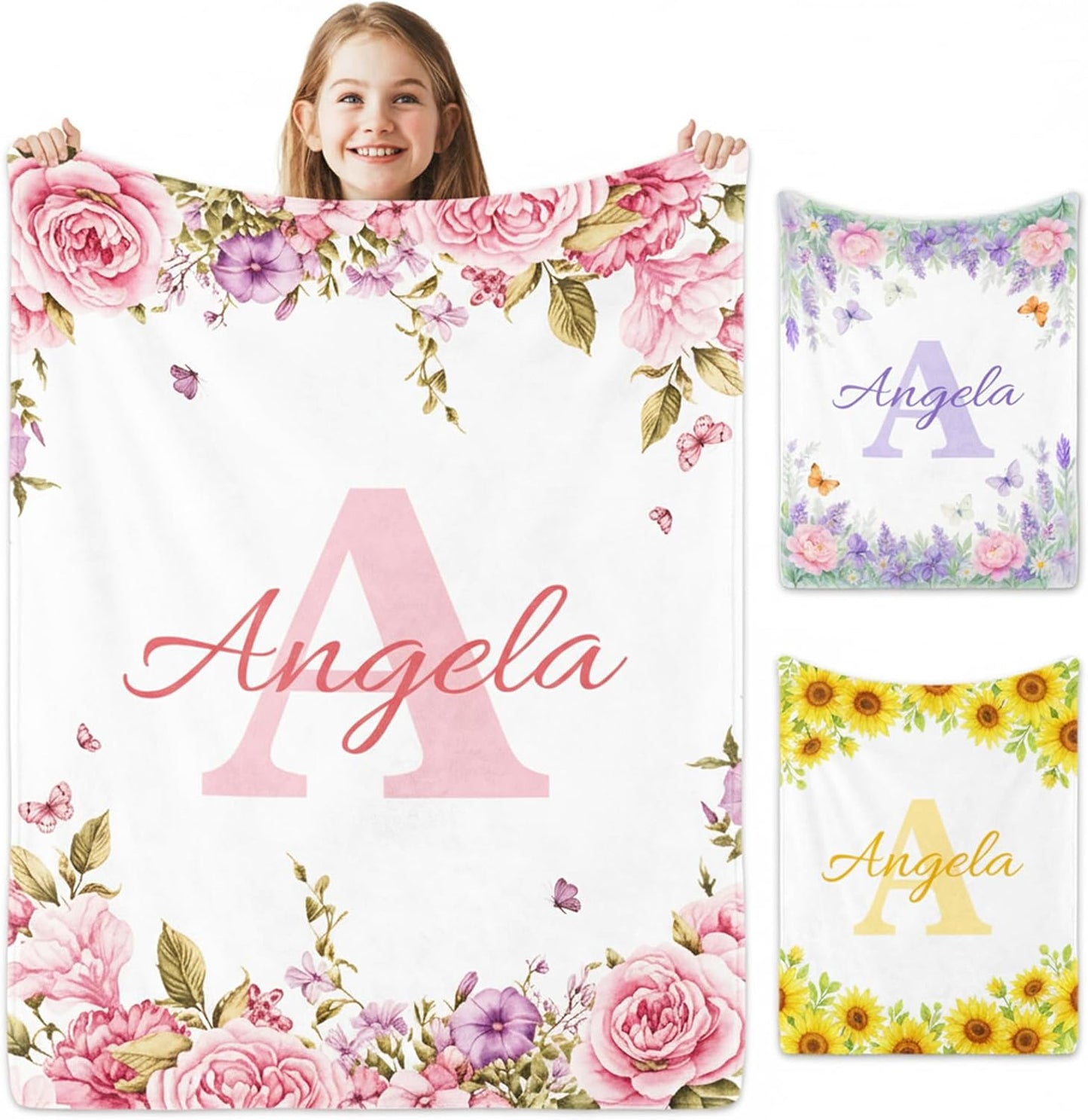 Personalized Baby Blanket with Name, Custom Name Blanket for Kids Soft Flanne Blankets in Easter Personalized Baby Gifts for Infant Newborn Shower (Rose Pink)