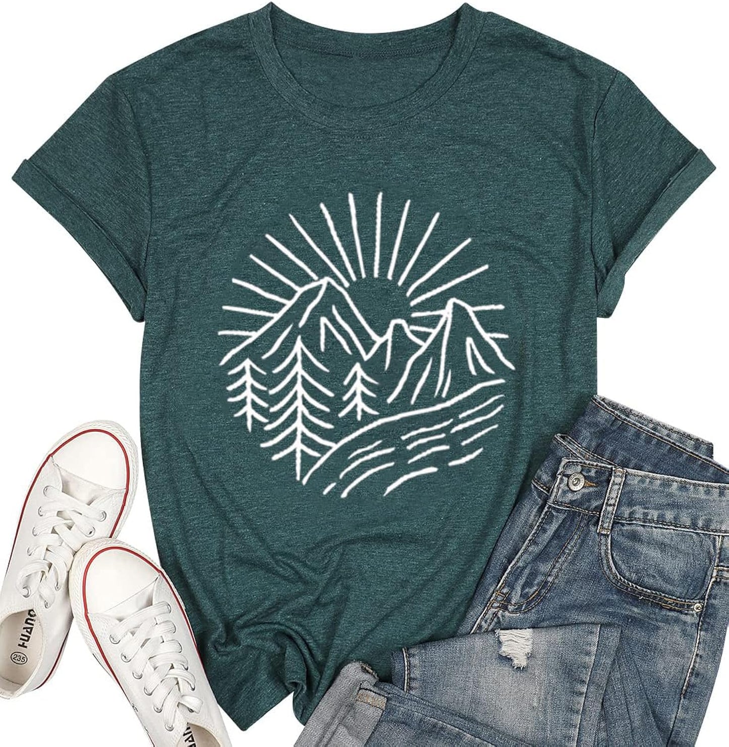 Hiking Mountain Tank Tops for Women Funny Pine Tree Sunrise Graphic Workout Tanks Summer Sleeveless Loose Fit Shirts Tops