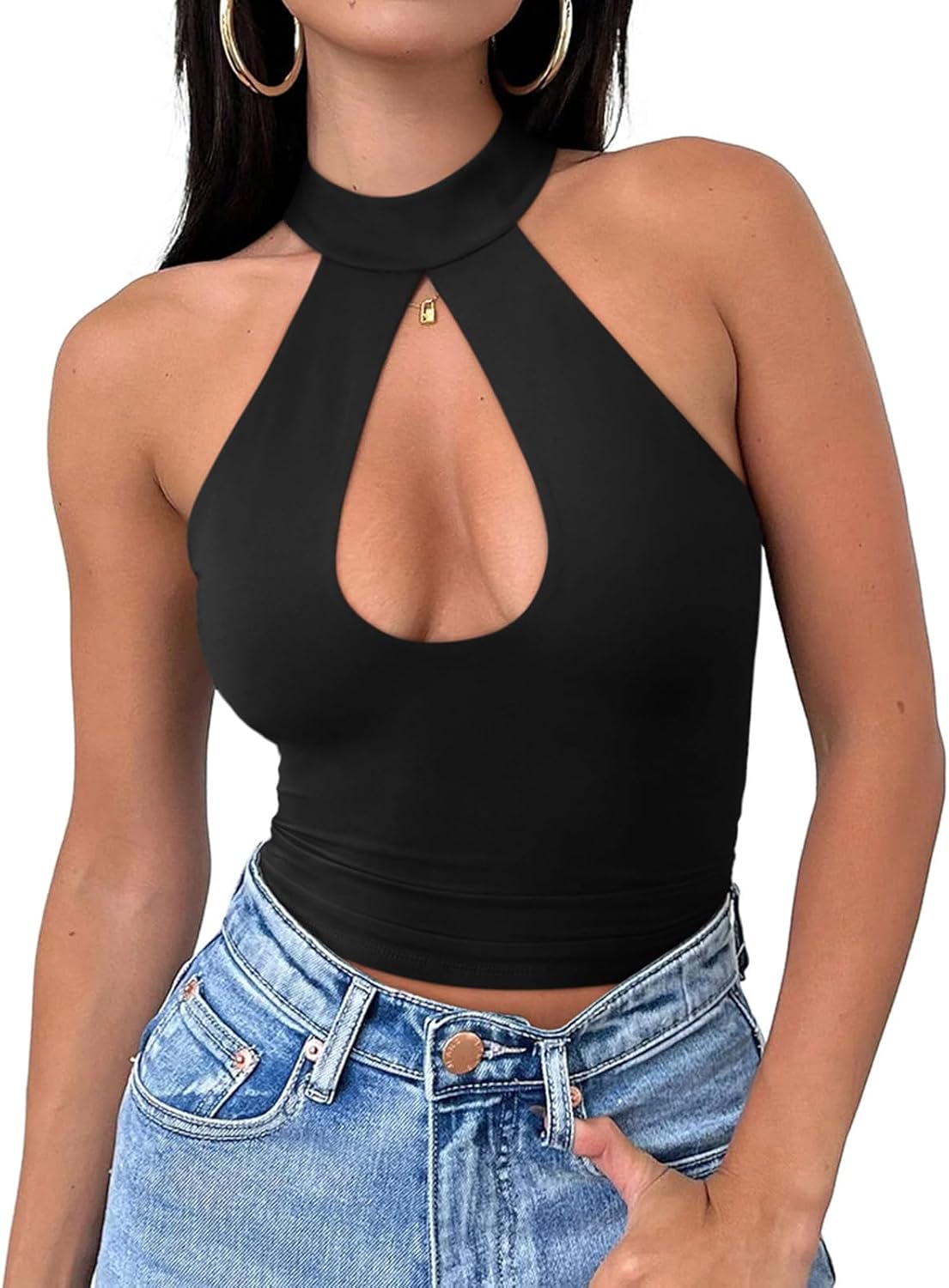 Women's Sexy Criss Cross Halter Neck Crop Tops Trendy Going Out Sleeveless Y2K Nightout Clubwear Tops