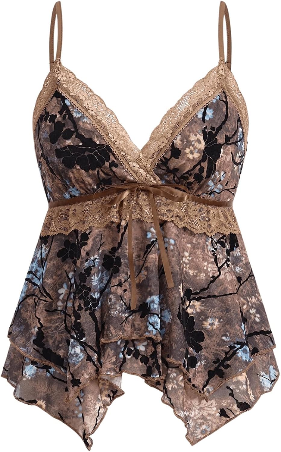 Women's Y2K Tops Babydoll Summer Tank Tops Going Out Floral Lace Mesh Shirt Whimsical Clothes