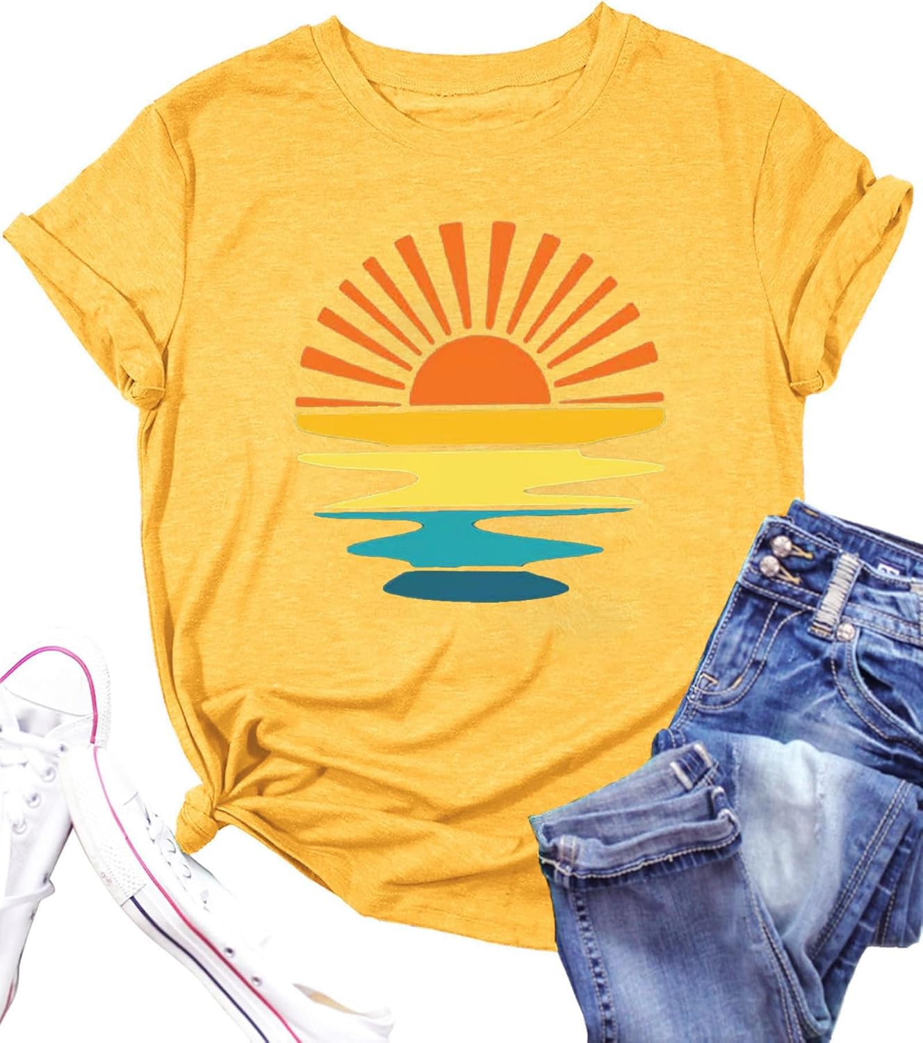 Outdoor Shirts for Women Retro Graphic Print Hiking Mountain T Shirts Summer Comfort Beach Hiking Workout Tee Tops