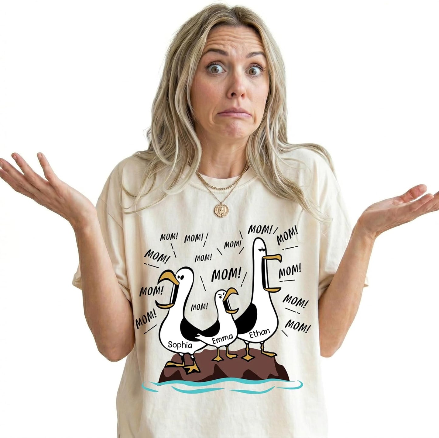 Personalized Funny Mom Shirts, Seagull Mom Custom Kid Names, Gift for Mother's Day