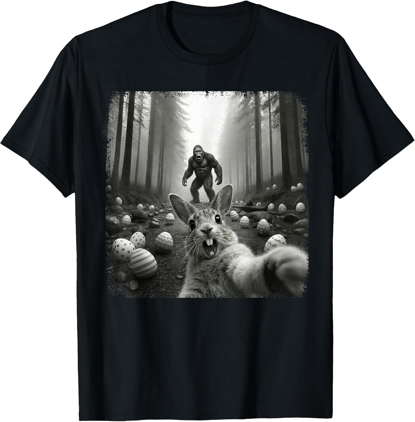 Bunny Selfie with Bigfoot Funny Easter Shirts Men Women Kids T-Shirt