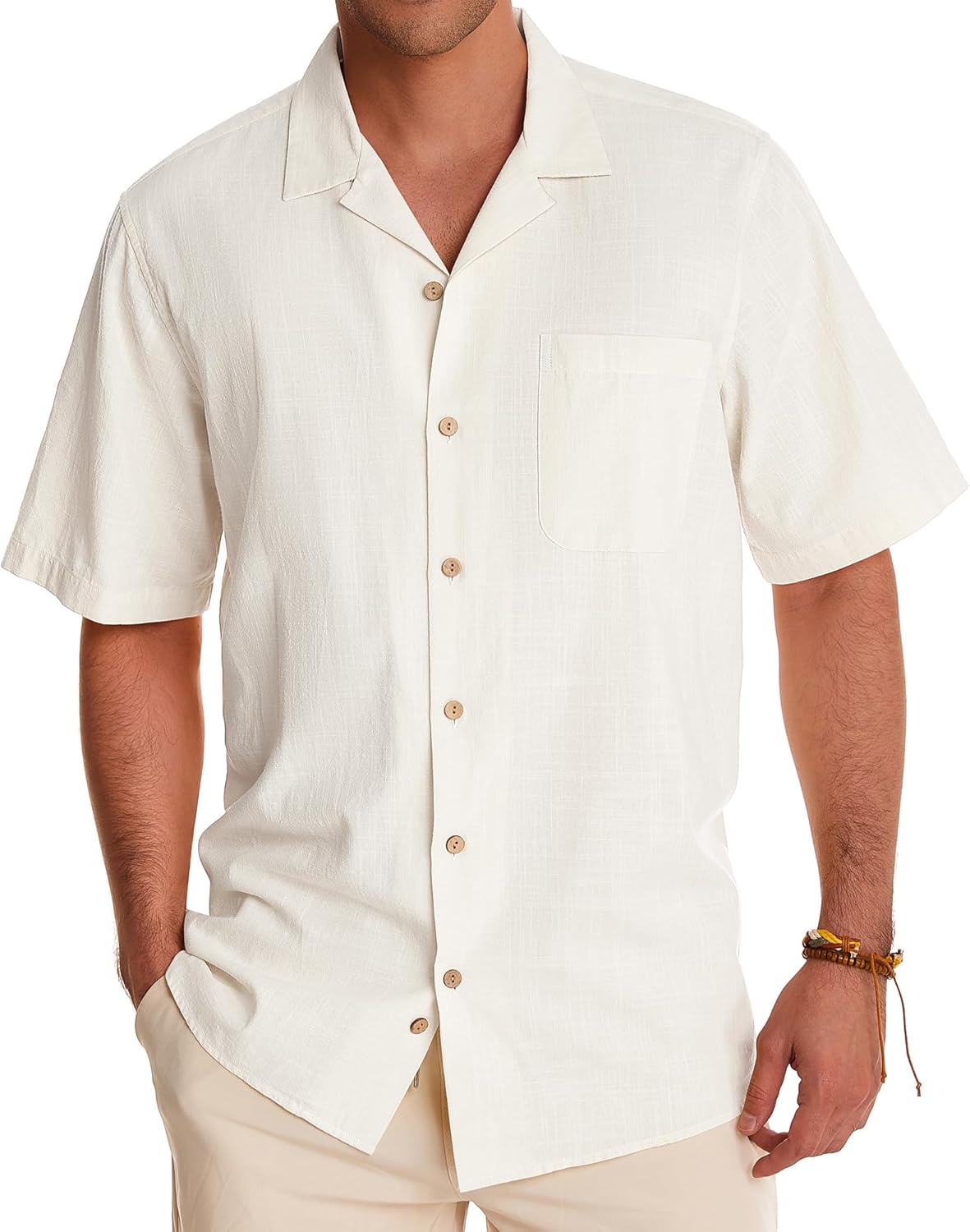 Mens Linen Shirts Cotton Hawaiian Shirts Short Sleeve Button Down Shirts Casual Summer Beach Tops