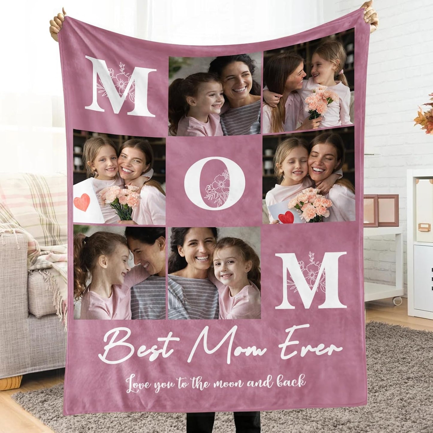 Mothers Day Personalized Gifts for Mom Custom Blanket with Picture Text Customized Photo Throw Blankets, Birthday Gifts for Mom Grandma Wife from Daughter Son Husband