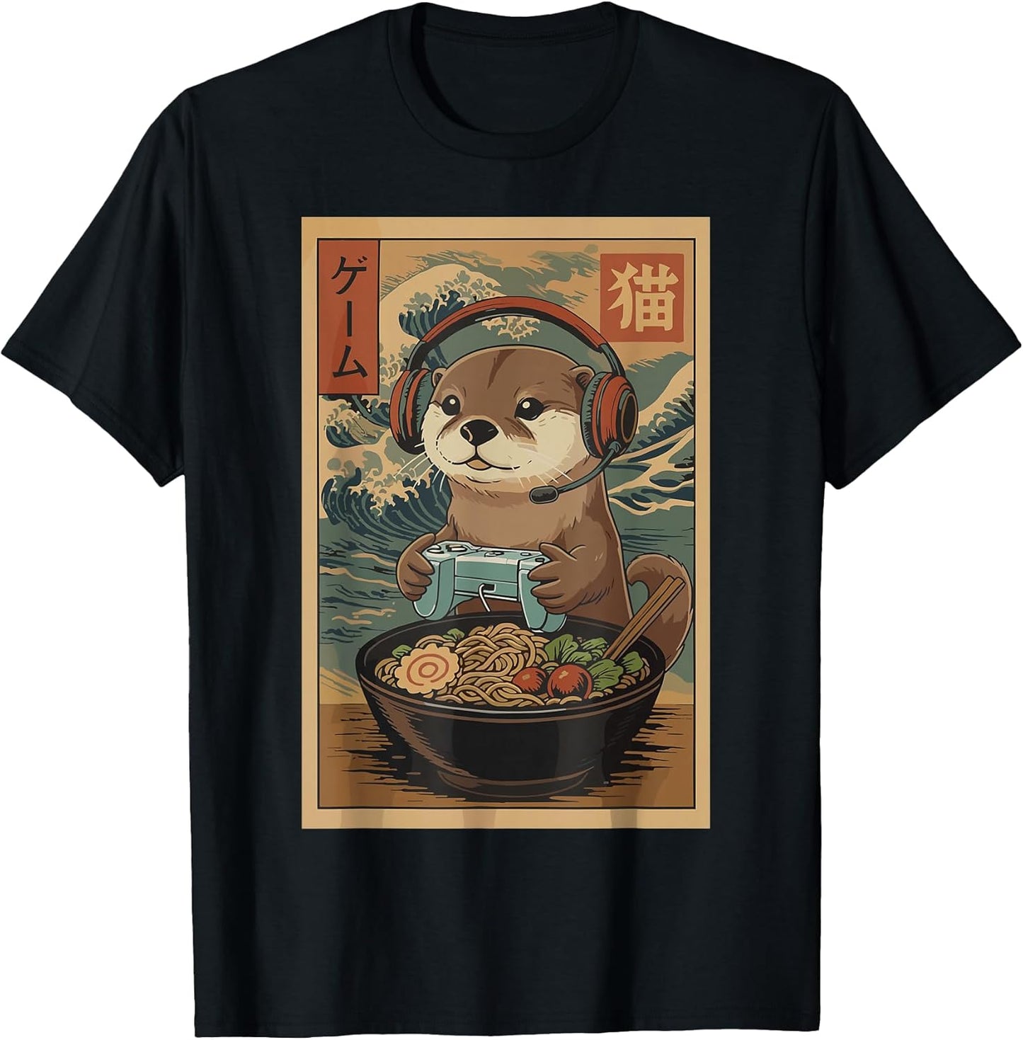 Kawaii Japanese Ramen Otter Retro Gaming Shirts for Men T-Shirt