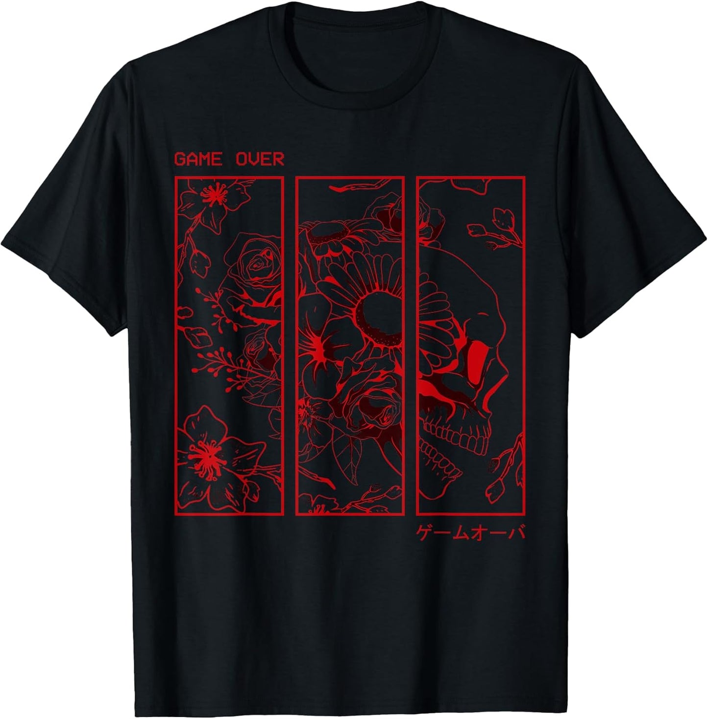 Soft Grunge Aesthetic Skull Roses Japanese Game Over T-Shirt