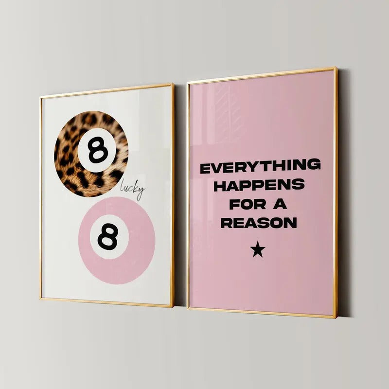 8 Ball Leopard Print, Affirmations Poster, Trendy Lucky Girl Wall Art, Funky Y2K Aesthetic Apartment Decor, Cheetah Girly Bedroom Artwork