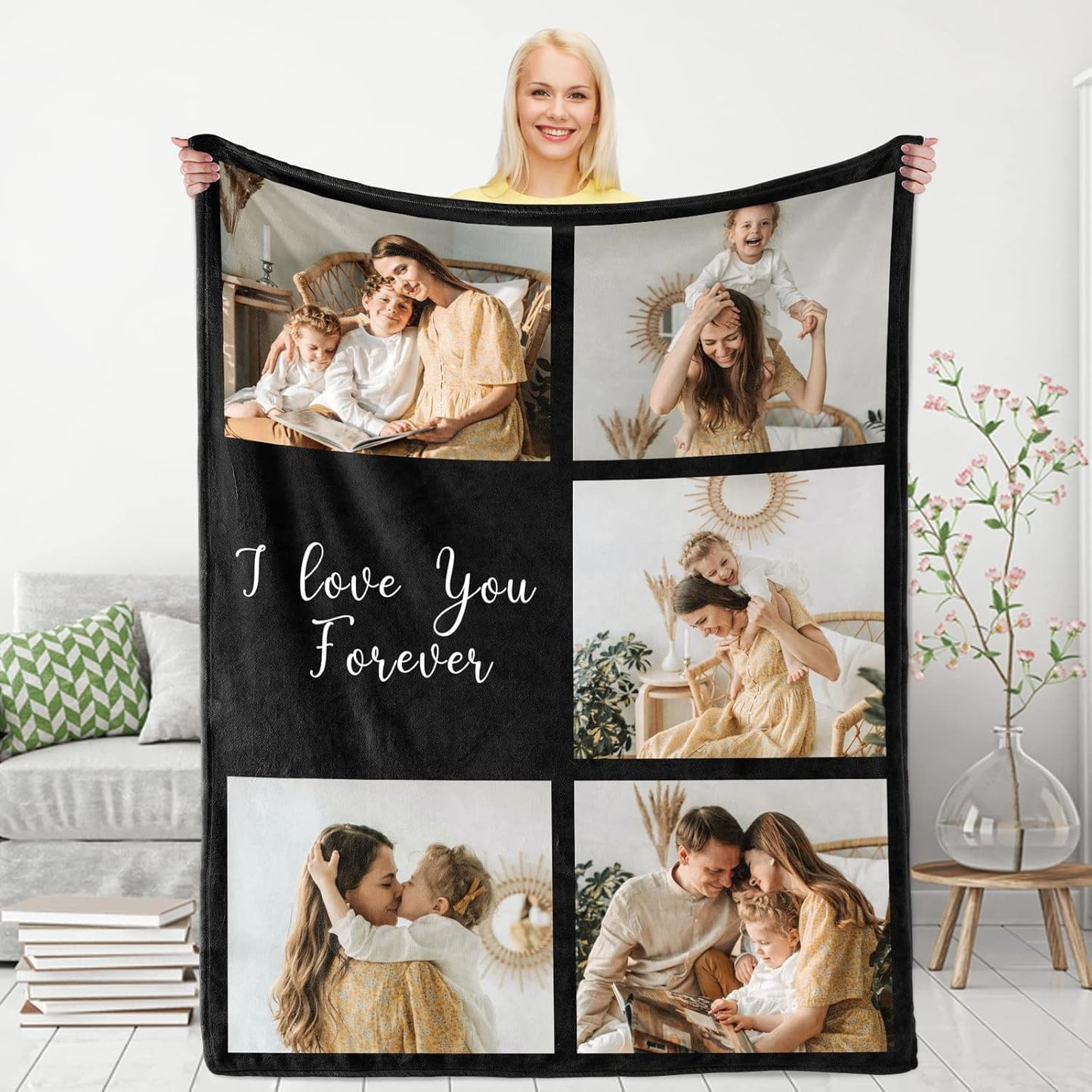 Gifts for Mom Customized Blanket with Photos, for Mom from Daughter Son, Personalized Picture Collage Blanket, Unique Birthday Gift for Wife, Women