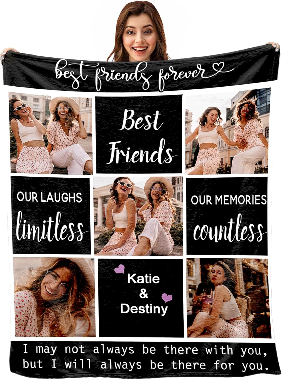 MyPupSocks Customizable Best Friend Blanket with Pictures Collage for Women, Custom Best Friends Forever Throw Blanket for Teen Girls, Personalized Friends Photo Bed Blanket for BFF Her Christmas
