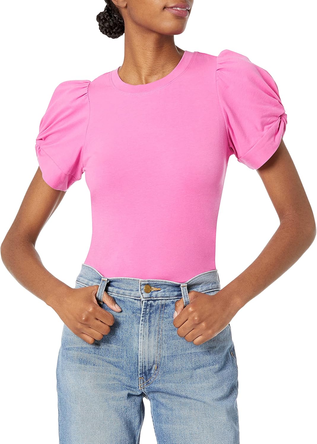 Women's Regular-Fit Twist Puff Sleeve Crewneck T-Shirt