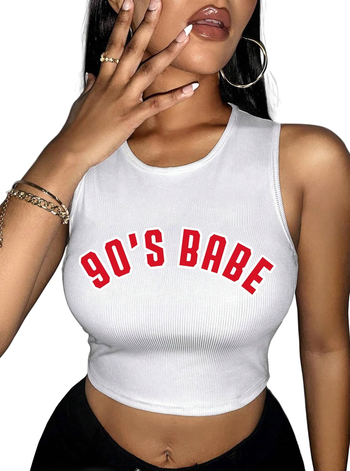 Women's Summer Tank Tops Sleeveless Letter Graphic Printed Ribbed Knit Basic Crop Cami Tops Shirt