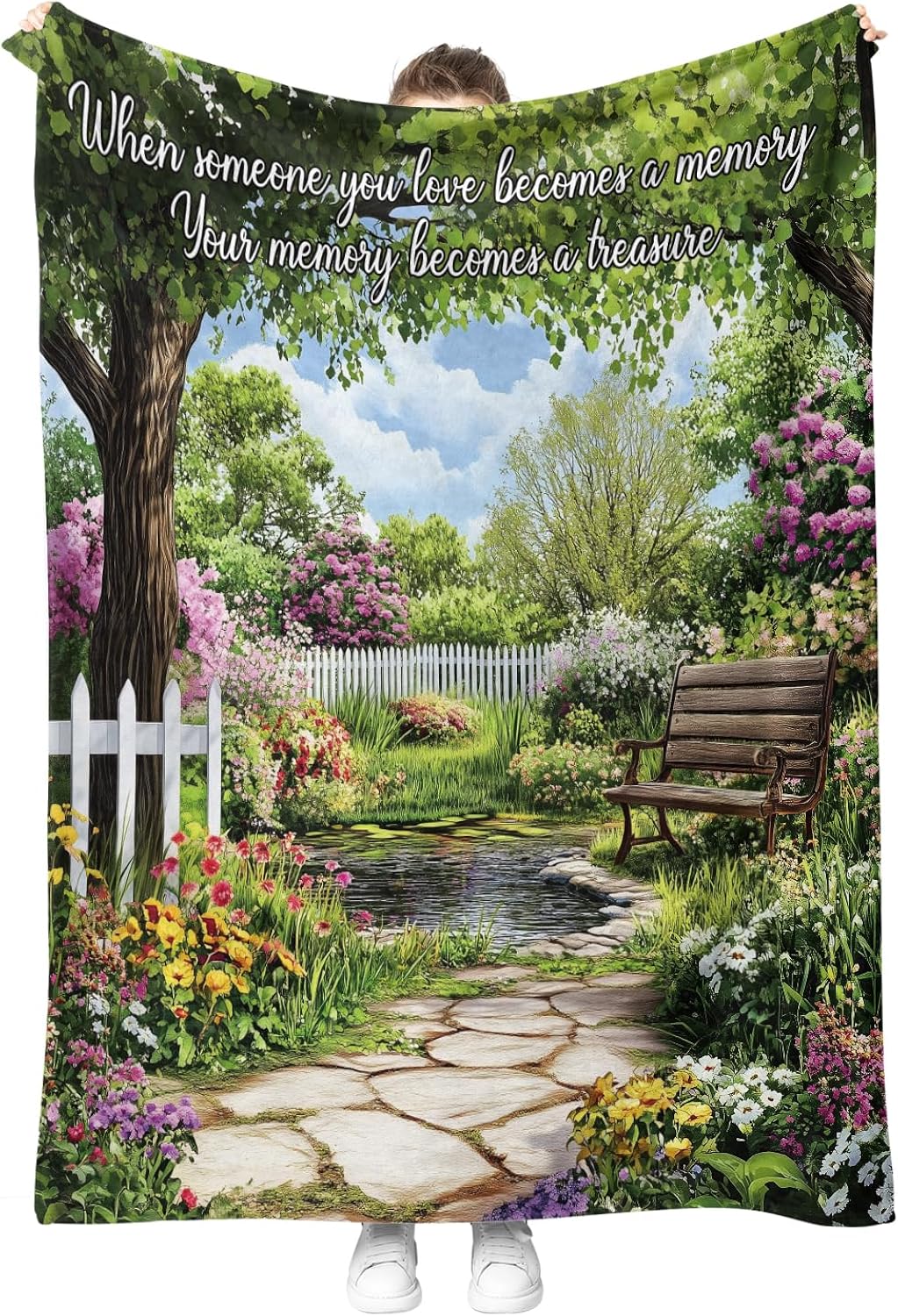 Memory Blanket Memorial Gifts Sympathy Bereavement Throw Garden Flowers Trees Floral Gifts for Women Men Wife Dad Mom Christmas Sisters Female Friends Streams Lakes Paths Blanket 50"x60"