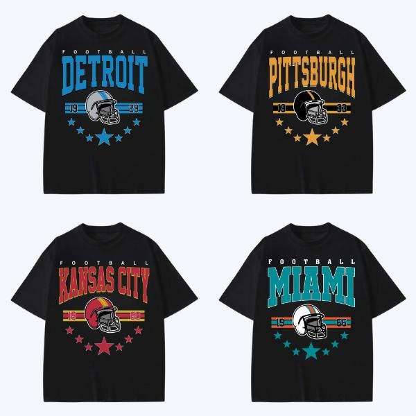 90s All Team Football Black T-shirt, Vintage 1960 Football T-shirt, Cowboy Football Game Day Graphic Tees, All Team Shirt Gift Football Fan Menswear