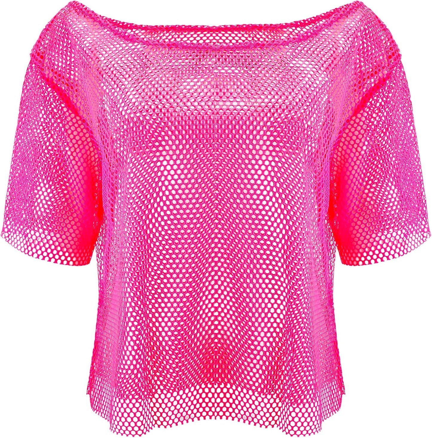 80s Neon Fishnet Top Mesh Top Neon Clothes off Shoulder Fancy Dress Disco Retro Outfit Costume