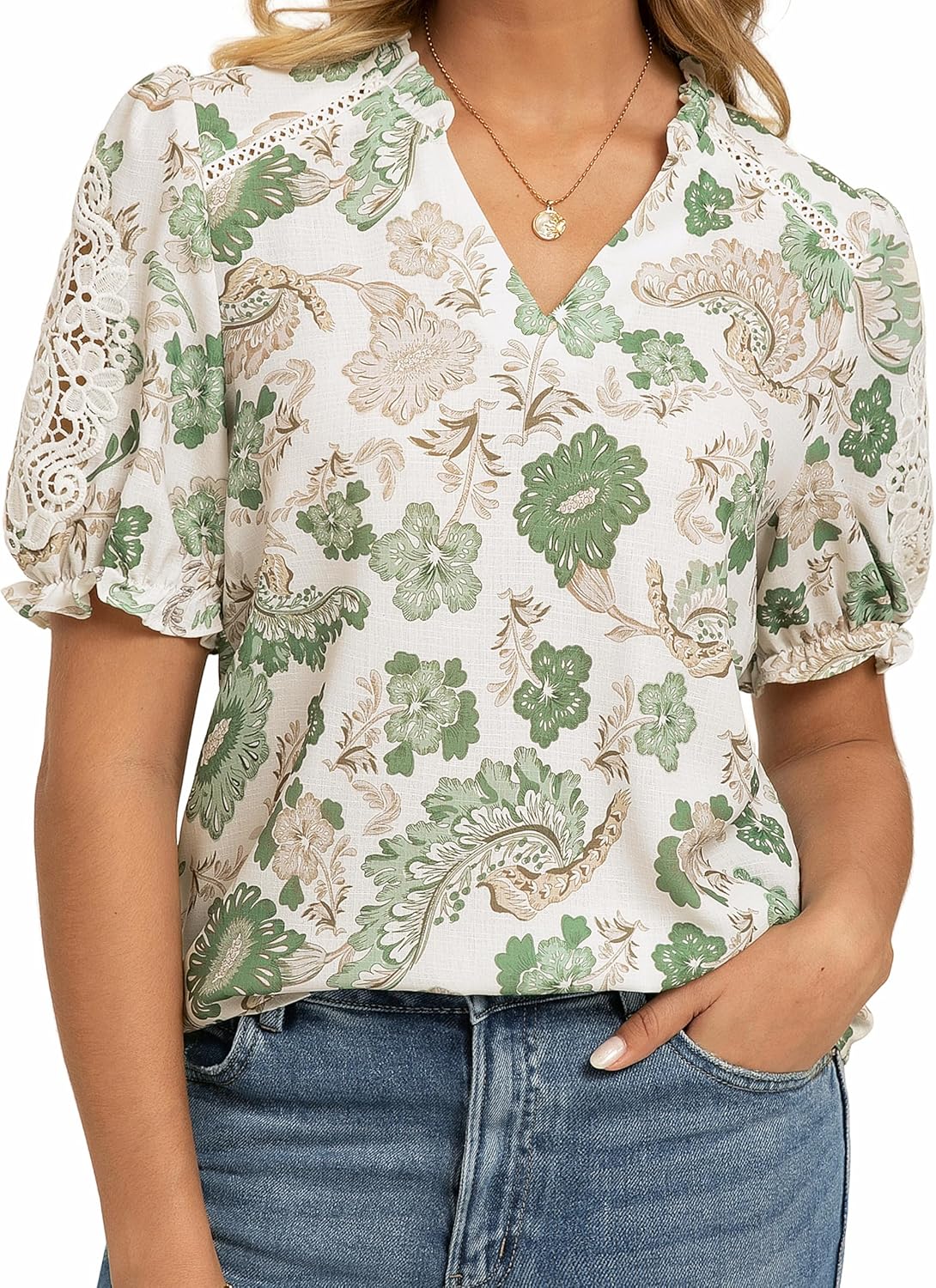 Women Boho Floral Tops, Summer Short Sleeve Shirts, V Neck Dressy Casual Blouse Work Printed 2026 Spring Trendy
