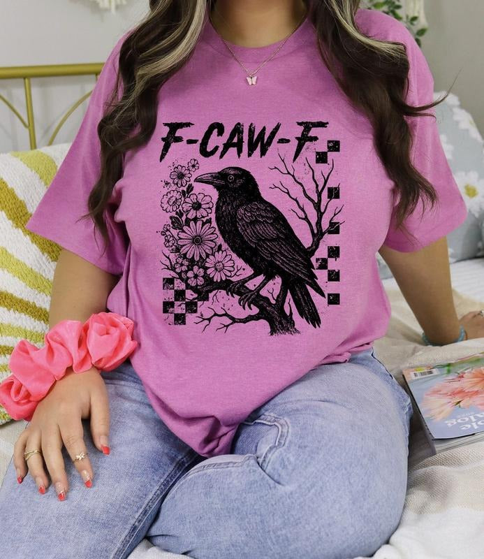 #943 - Faw k F Crow Raven Bird Halloween Shirt Design, Cute rodeo t-shirt Shirt - Print Unisex Crew neck Tee T-shirt
