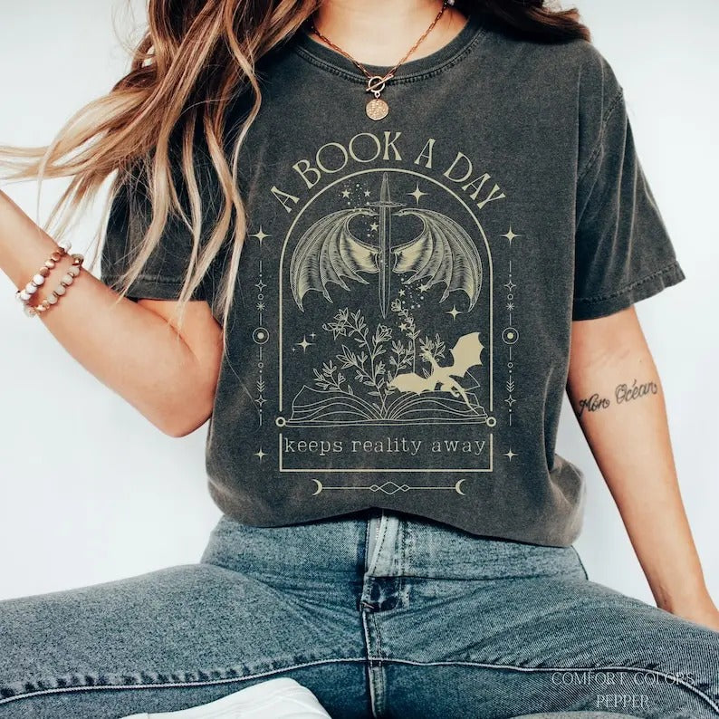 A Book a Day Dragon Shirt, Bookish, Book Club Shirt, Fantasy Book Merch T-Shirt, Gift for Reader, Book Lover, throne of...