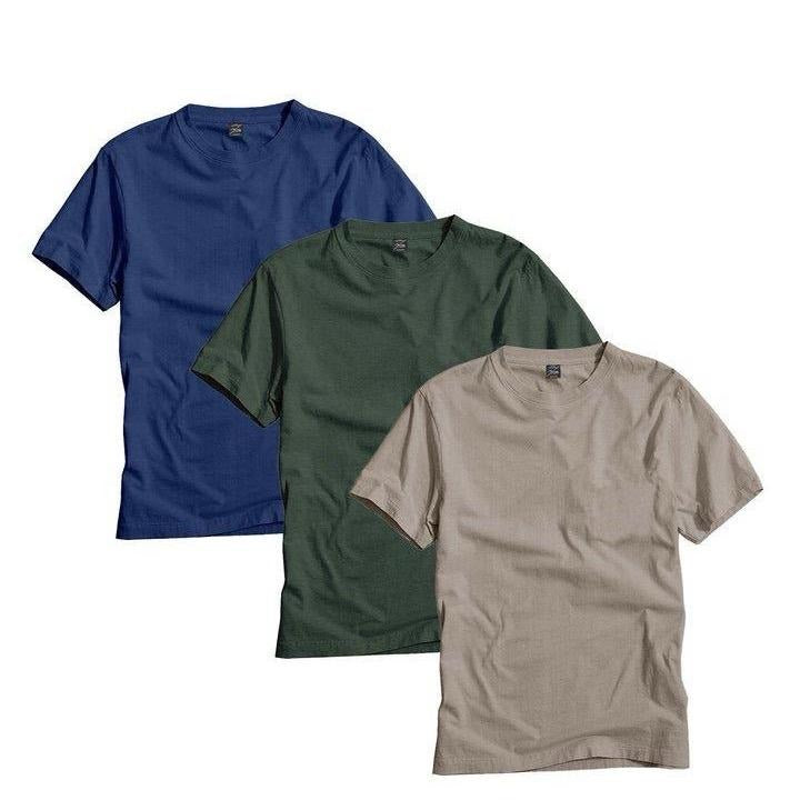 AXISM Menswear Bundle Pack of 3 Basic Tees - Short Sleeve Fitted Cotton Top in Khaki Forest Green Navy Grey Mint Pink All...