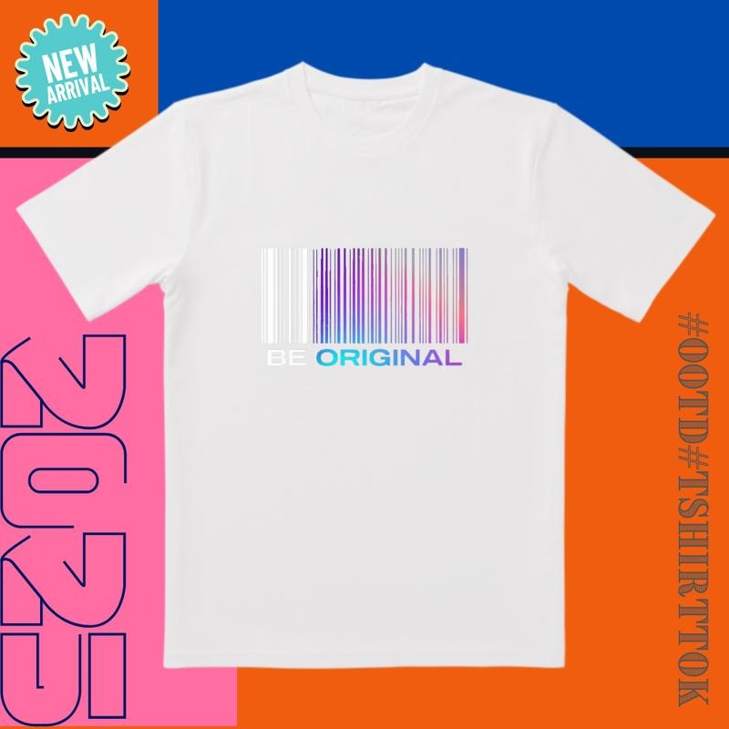 Pre-Order Alert! 'BE ORIGINAL' Barcode Tee | White Base & Rainbow Noise | Trendy All-Day Style for...