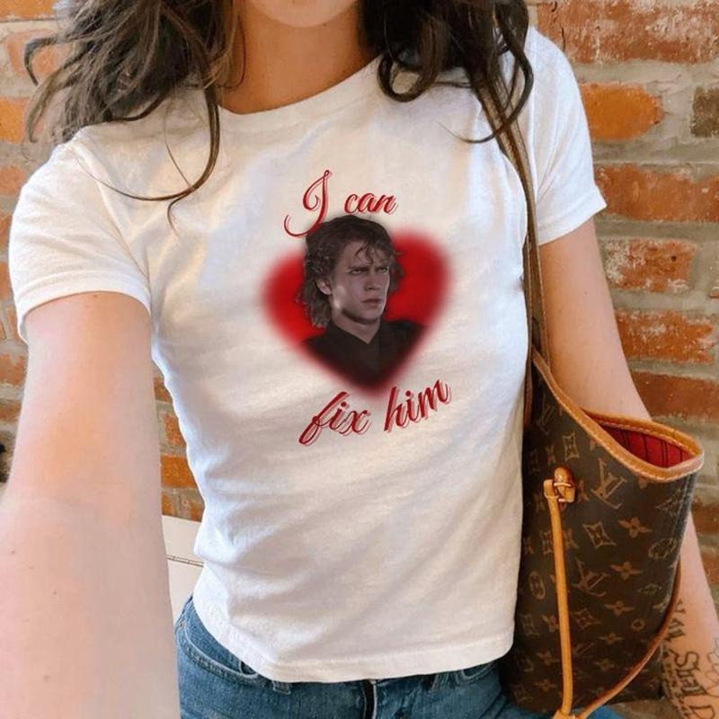 Adult BABY TEE Anaakin Skywalker I can fix him funny quote aesthetic graphic shirt hayden christensen