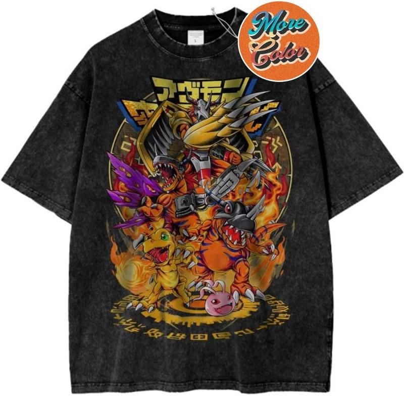 Agumon Greymon Digimon Anime Vintage Shirts, Cotton Unisex T-shirt, Crew Neck, Size S- 3XL, Menswear Top, Womenswear Top Underwear Streetwear