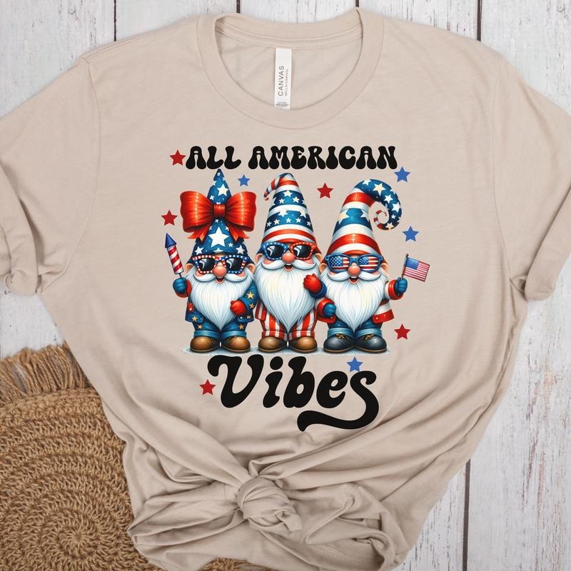 All American Vibes 4th Of July Shirt Gnomes Fourth Of July Usa Patriotic America Flag Funny Shirt American Blue Red Stars Fireworks Gift