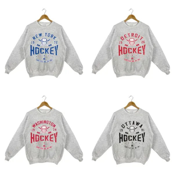 All Team Hockey Crewneck Sweatshirt - Vintage Sportswear Gift for Men & Women T-Shirts, Hoodie | InkThreadWorks.com