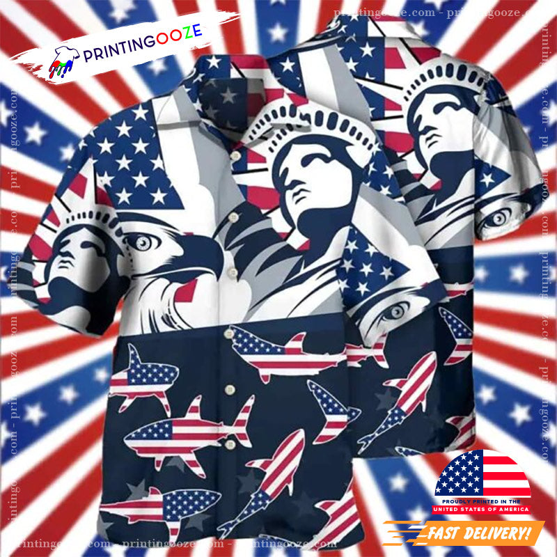 America Independence Day Shark Hawaiian Shirt