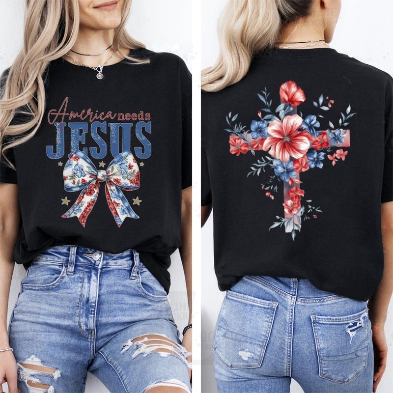 America Needs Jesus Independence Day Tee Pure Cotton Casual Street Style Crew Neck Short Sleeve T-Shirt Tops Trendy For...