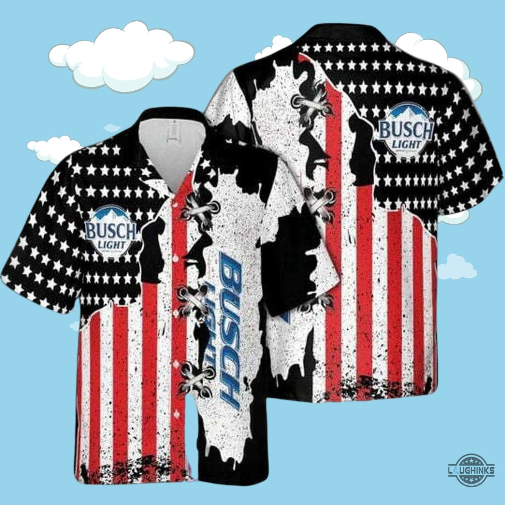 American Flag Busch Light Hawaiian Shirt And Shorts 4Th Of July Gift Independence Day Usa Red White Blue Patriotic Shirts