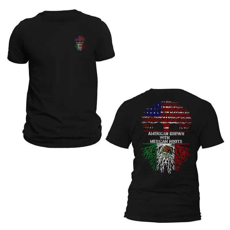 American Grown With Mexican Roots Front & Back Print T-Shirt Casual Classic