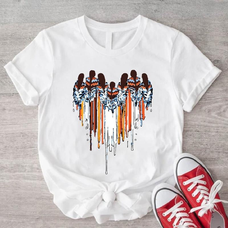 American Native T-Shirt, MMIW Awareness Shirt, National Day Of Awareness For Missing, Heart Dripping Shape With Tribe Indigenous Women Tee