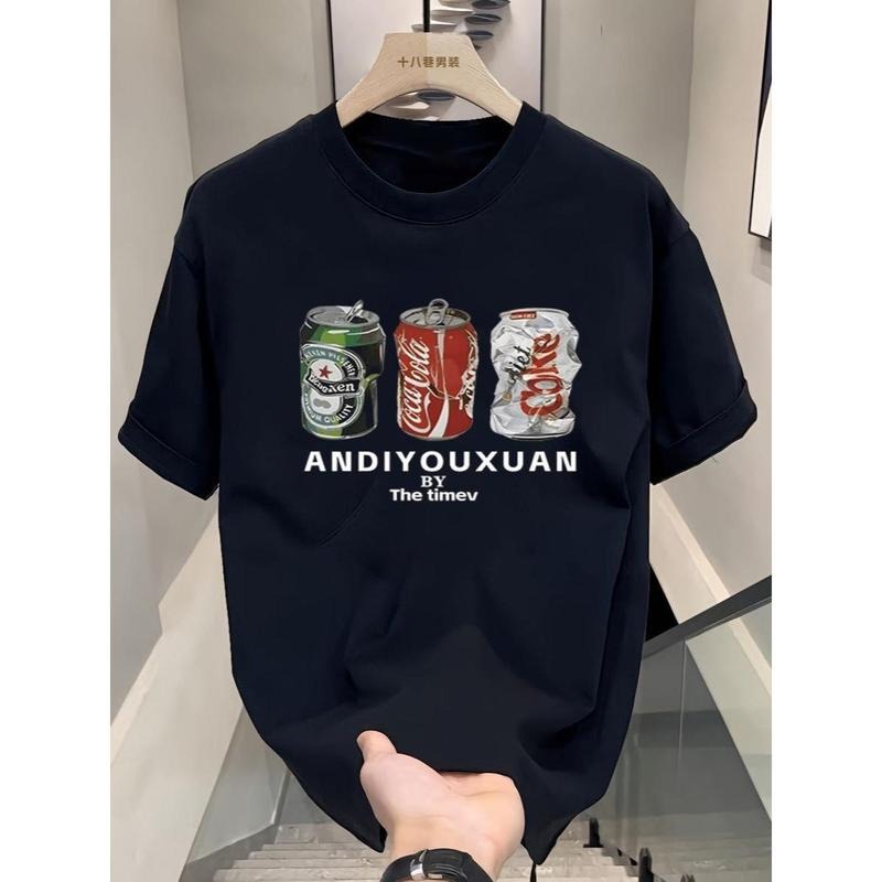 American Style Trend High Street Casual Printed Men's Half Sleeve T-shirt Men's 2025 Summer Pure Cotton Loose Short Sleeve Summer