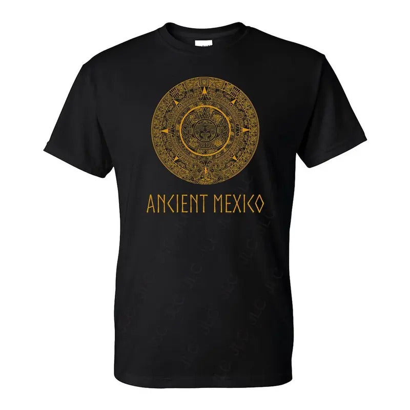 Ancient Mexico Aztec Calendar Men's T-Shirt - Casual Classic Cotton Crewneck Menswear Soft Top