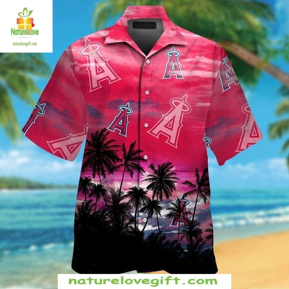 MLB Hawaiian Shirt Angels Sunset Paradise Palm Tree Baseball Apparel
