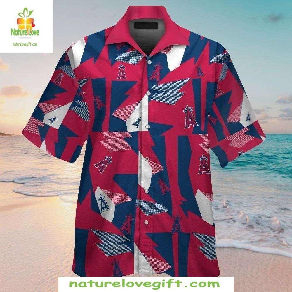 MLB Angels Hawaiian Shirt Team Colors Patchwork Baseball Apparel
