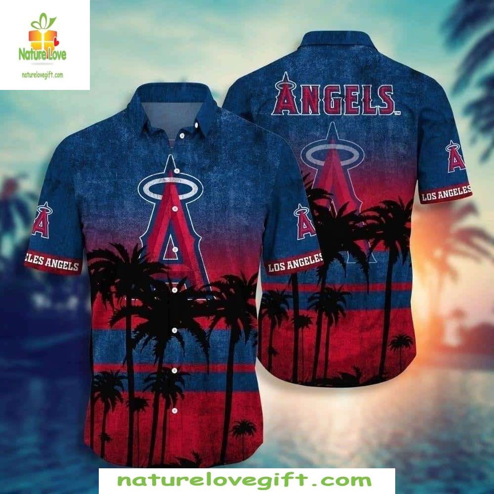 MLB Hawaiian Shirt Angels Tropical Dusk With Palms Gradient