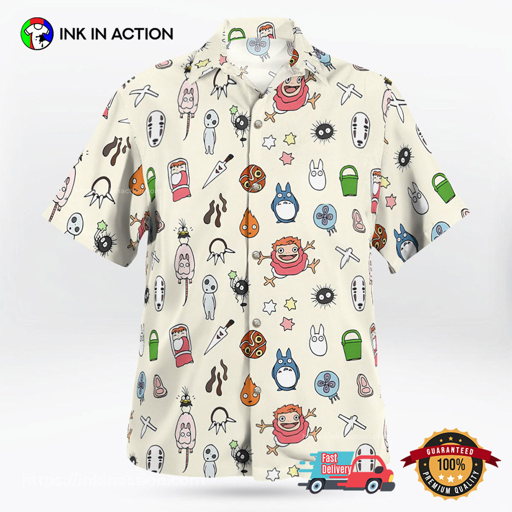 Anime Studio Ghibli Mini Characters Button Up Hawaiian Shirt