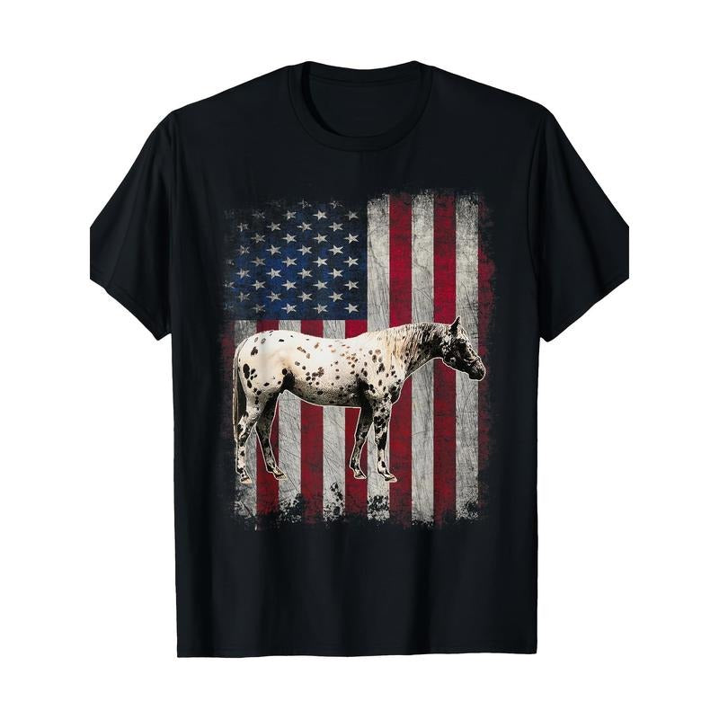 Appaloosa Horse Patriotic American Flag Vintage Horseback T-Shirt-100% Cotton -220g made in usa