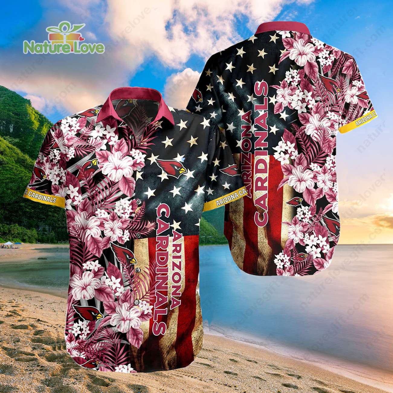Arizona Cardinals America Flag Hibiscus Flower Hawaiian Shirt
